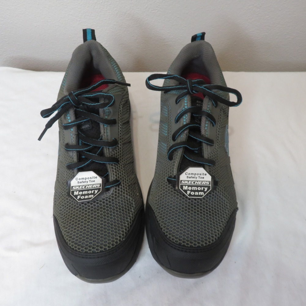 Skechers Work Composite Safety Toe Grey Teal Mesh Sneakers 77273 Womens 7